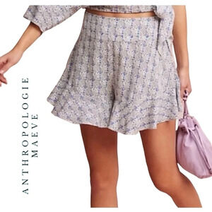 1715. ANTHROPOLOGIE MAEVE PINEAPPLE RUFFLE SHORTS SIZE 0 BLUE/WHITE/BLACK‎ COLOR
